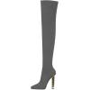 imageFSJ Women Fashion Over The Knee Long Boots Comfortable Flower Gold Metal Chain Chunky High Heels Sexy Pointed Toe Platform Stretch Thigh High Pull On Warm Shoes Size 415 USGrey
