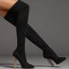 imageFSJ Women Fashion Over The Knee Long Boots Comfortable Flower Gold Metal Chain Chunky High Heels Sexy Pointed Toe Platform Stretch Thigh High Pull On Warm Shoes Size 415 USBlack