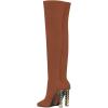 imageFSJ Women Fashion Over The Knee Long Boots Comfortable Flower Gold Metal Chain Chunky High Heels Sexy Pointed Toe Platform Stretch Thigh High Pull On Warm Shoes Size 415 USChocolate