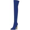 imageFSJ Women Fashion Over The Knee Long Boots Comfortable Flower Gold Metal Chain Chunky High Heels Sexy Pointed Toe Platform Stretch Thigh High Pull On Warm Shoes Size 415 USBlue