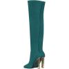 imageFSJ Women Fashion Over The Knee Long Boots Comfortable Flower Gold Metal Chain Chunky High Heels Sexy Pointed Toe Platform Stretch Thigh High Pull On Warm Shoes Size 415 USTeal