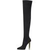 imageFSJ Women Fashion Over The Knee Long Boots Comfortable Flower Gold Metal Chain Chunky High Heels Sexy Pointed Toe Platform Stretch Thigh High Pull On Warm Shoes Size 415 USBlack