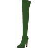 imageFSJ Women Fashion Over The Knee Long Boots Comfortable Flower Gold Metal Chain Chunky High Heels Sexy Pointed Toe Platform Stretch Thigh High Pull On Warm Shoes Size 415 USGreen