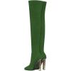 imageFSJ Women Fashion Over The Knee Long Boots Comfortable Flower Gold Metal Chain Chunky High Heels Sexy Pointed Toe Platform Stretch Thigh High Pull On Warm Shoes Size 415 USGreen