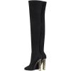 imageFSJ Women Fashion Over The Knee Long Boots Comfortable Flower Gold Metal Chain Chunky High Heels Sexy Pointed Toe Platform Stretch Thigh High Pull On Warm Shoes Size 415 USBlack