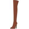 imageFSJ Women Fashion Over The Knee Long Boots Comfortable Flower Gold Metal Chain Chunky High Heels Sexy Pointed Toe Platform Stretch Thigh High Pull On Warm Shoes Size 415 USChocolate
