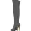 imageFSJ Women Fashion Over The Knee Long Boots Comfortable Flower Gold Metal Chain Chunky High Heels Sexy Pointed Toe Platform Stretch Thigh High Pull On Warm Shoes Size 415 USGrey