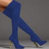 imageFSJ Women Fashion Over The Knee Long Boots Comfortable Flower Gold Metal Chain Chunky High Heels Sexy Pointed Toe Platform Stretch Thigh High Pull On Warm Shoes Size 415 USBlue