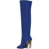 imageFSJ Women Fashion Over The Knee Long Boots Comfortable Flower Gold Metal Chain Chunky High Heels Sexy Pointed Toe Platform Stretch Thigh High Pull On Warm Shoes Size 415 USBlue