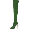imageFSJ Women Fashion Over The Knee Long Boots Comfortable Flower Gold Metal Chain Chunky High Heels Sexy Pointed Toe Platform Stretch Thigh High Pull On Warm Shoes Size 415 USGreen