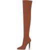 imageFSJ Women Fashion Over The Knee Long Boots Comfortable Flower Gold Metal Chain Chunky High Heels Sexy Pointed Toe Platform Stretch Thigh High Pull On Warm Shoes Size 415 USChocolate