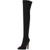 imageFSJ Women Fashion Over The Knee Long Boots Comfortable Flower Gold Metal Chain Chunky High Heels Sexy Pointed Toe Platform Stretch Thigh High Pull On Warm Shoes Size 415 USBlack