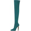 imageFSJ Women Fashion Over The Knee Long Boots Comfortable Flower Gold Metal Chain Chunky High Heels Sexy Pointed Toe Platform Stretch Thigh High Pull On Warm Shoes Size 415 USTeal