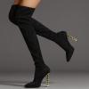 imageFSJ Women Fashion Over The Knee Long Boots Comfortable Flower Gold Metal Chain Chunky High Heels Sexy Pointed Toe Platform Stretch Thigh High Pull On Warm Shoes Size 415 USBlack