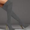 imageFSJ Women Fashion Over The Knee Long Boots Comfortable Flower Gold Metal Chain Chunky High Heels Sexy Pointed Toe Platform Stretch Thigh High Pull On Warm Shoes Size 415 USGrey