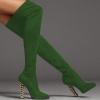 imageFSJ Women Fashion Over The Knee Long Boots Comfortable Flower Gold Metal Chain Chunky High Heels Sexy Pointed Toe Platform Stretch Thigh High Pull On Warm Shoes Size 415 USGreen
