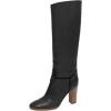 imageFSJ Women Round Toe Wide Calf Knee High Boots High Stacked Chunky Heel Long Boots Pull On Western Dress Shoes Size 415 USBlack