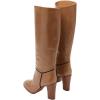imageFSJ Women Round Toe Wide Calf Knee High Boots High Stacked Chunky Heel Long Boots Pull On Western Dress Shoes Size 415 USBrown