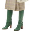imageFSJ Women Round Toe Wide Calf Knee High Boots High Stacked Chunky Heel Long Boots Pull On Western Dress Shoes Size 415 USGreen