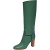 imageFSJ Women Round Toe Wide Calf Knee High Boots High Stacked Chunky Heel Long Boots Pull On Western Dress Shoes Size 415 USGreen