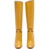 imageFSJ Women Round Toe Wide Calf Knee High Boots High Stacked Chunky Heel Long Boots Pull On Western Dress Shoes Size 415 USYellow