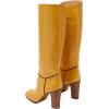 imageFSJ Women Round Toe Wide Calf Knee High Boots High Stacked Chunky Heel Long Boots Pull On Western Dress Shoes Size 415 USYellow