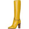 imageFSJ Women Round Toe Wide Calf Knee High Boots High Stacked Chunky Heel Long Boots Pull On Western Dress Shoes Size 415 USYellow