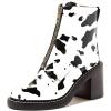 imageFSJ Women Comfy Stacked Low Heels Ankle Boots with Front Zipper Round Toe Handmade Shoes Size 415 USCow