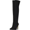 imageFSJ Women Fashion Over The Knee Long Boots Comfortable Flower Gold Metal Chain Chunky High Heels Sexy Pointed Toe Platform Stretch Thigh High Pull On Warm Shoes Size 415 USBlack