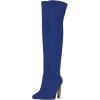imageFSJ Women Fashion Over The Knee Long Boots Comfortable Flower Gold Metal Chain Chunky High Heels Sexy Pointed Toe Platform Stretch Thigh High Pull On Warm Shoes Size 415 USBlue