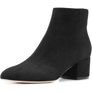 imageFSJ Women Comfortable Chunky Low Heeled Ankle Booties Round Toe Shoes with Side Zipper Size 415 USBlack Suede