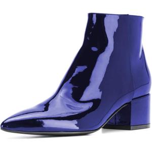 imageFSJ Women Comfortable Chunky Low Heeled Ankle Booties Round Toe Shoes with Side Zipper Size 415 USBlue Patent