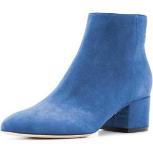 imageFSJ Women Comfortable Chunky Low Heeled Ankle Booties Round Toe Shoes with Side Zipper Size 415 USBlue Suede