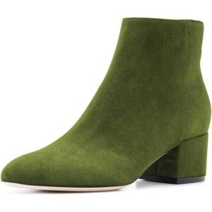 imageFSJ Women Comfortable Chunky Low Heeled Ankle Booties Round Toe Shoes with Side Zipper Size 415 USGreen Suede