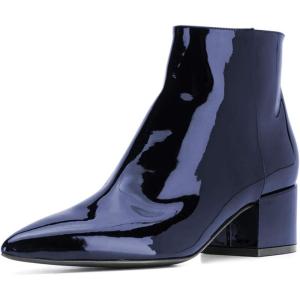 imageFSJ Women Comfortable Chunky Low Heeled Ankle Booties Round Toe Shoes with Side Zipper Size 415 USNavy Blue