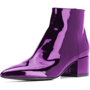 imageFSJ Women Comfortable Chunky Low Heeled Ankle Booties Round Toe Shoes with Side Zipper Size 415 USPurple Patent