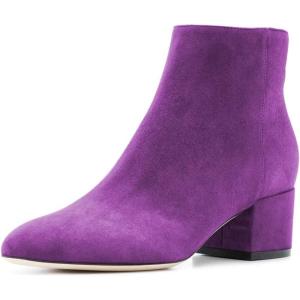 imageFSJ Women Comfortable Chunky Low Heeled Ankle Booties Round Toe Shoes with Side Zipper Size 415 USPurple Suede