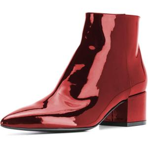 imageFSJ Women Comfortable Chunky Low Heeled Ankle Booties Round Toe Shoes with Side Zipper Size 415 USRed Patent