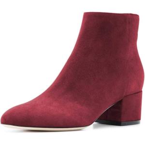 imageFSJ Women Comfortable Chunky Low Heeled Ankle Booties Round Toe Shoes with Side Zipper Size 415 USWine Red