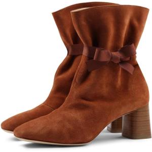 imageFSJ Women Comfy Bows Medium Chunky Heel Square Toe Fancy Lace Up Office Boots Size 415 M USBrown