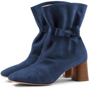 imageFSJ Women Comfy Bows Medium Chunky Heel Square Toe Fancy Lace Up Office Boots Size 415 M USNavy