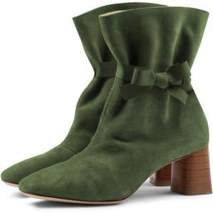 imageFSJ Women Comfy Bows Medium Chunky Heel Square Toe Fancy Lace Up Office Boots Size 415 M USOlive