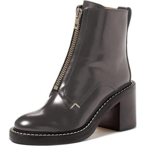 imageFSJ Women Comfy Stacked Low Heels Ankle Boots with Front Zipper Round Toe Handmade Shoes Size 415 USBlack 1