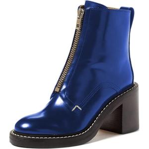 imageFSJ Women Comfy Stacked Low Heels Ankle Boots with Front Zipper Round Toe Handmade Shoes Size 415 USBlue