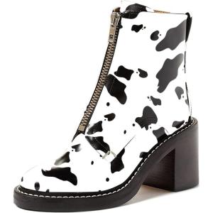 imageFSJ Women Comfy Stacked Low Heels Ankle Boots with Front Zipper Round Toe Handmade Shoes Size 415 USCow