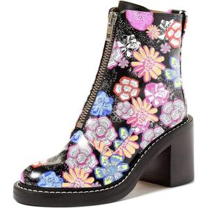 imageFSJ Women Comfy Stacked Low Heels Ankle Boots with Front Zipper Round Toe Handmade Shoes Size 415 USFlower