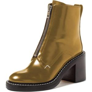 imageFSJ Women Comfy Stacked Low Heels Ankle Boots with Front Zipper Round Toe Handmade Shoes Size 415 USGinger