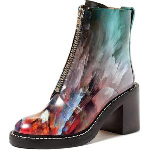 imageFSJ Women Comfy Stacked Low Heels Ankle Boots with Front Zipper Round Toe Handmade Shoes Size 415 USPainting