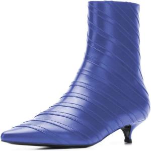 imageFSJ Women Retro Pointed Toe Ankle Booties Kitten Low Heels Office Boots Ladies Comfortable Shoe Size 415 USBlue