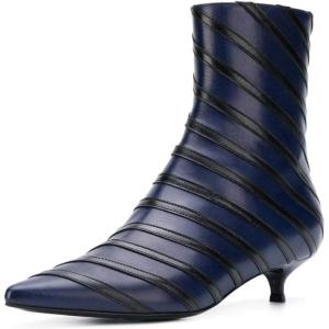 imageFSJ Women Retro Pointed Toe Ankle Booties Kitten Low Heels Office Boots Ladies Comfortable Shoe Size 415 USNavy Blue